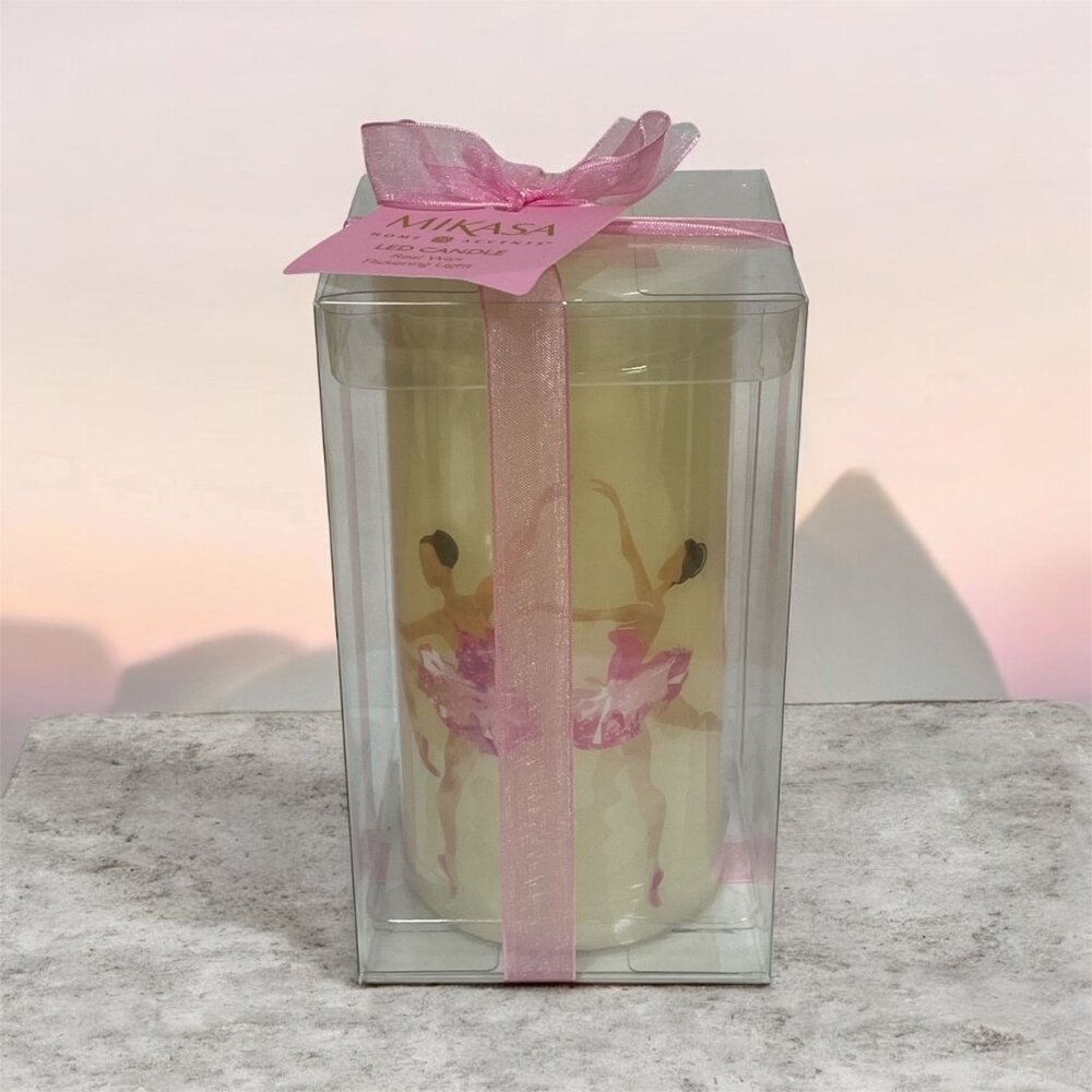 Mikasa Pink White Ballerina Pillar LED Candle 3" x 6" Real Wax Dance Ballet